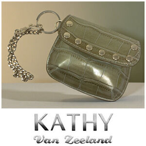 Vintage Y2K Kathy van Zeeland Vegan Leather Croc Embossed Studded Change Purse